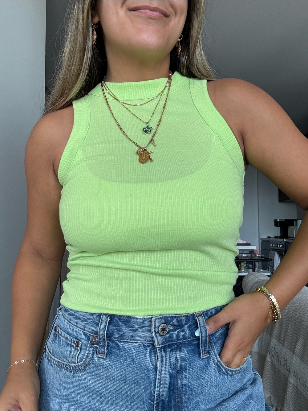 Women’s Neon Green Ribbed Sleeveless Tank Top